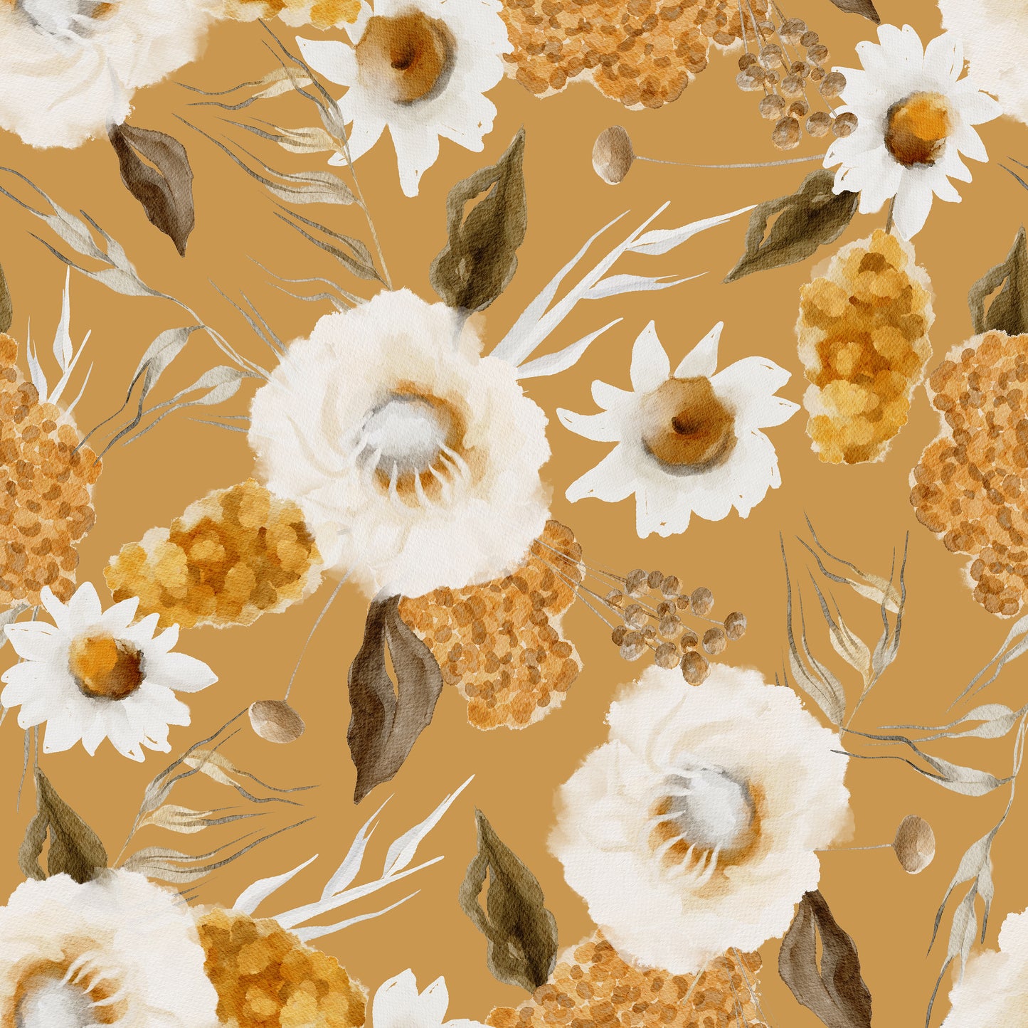 Sunny Yellow Daisy Cotton Flowers Self Adhesive Vinyl