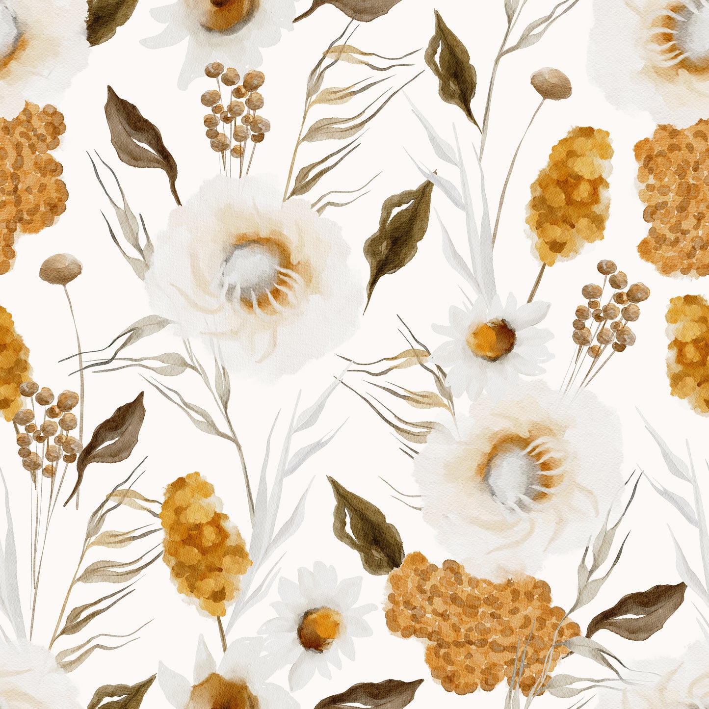 Mustard Delphinium Cotton Flowers Self Adhesive Vinyl
