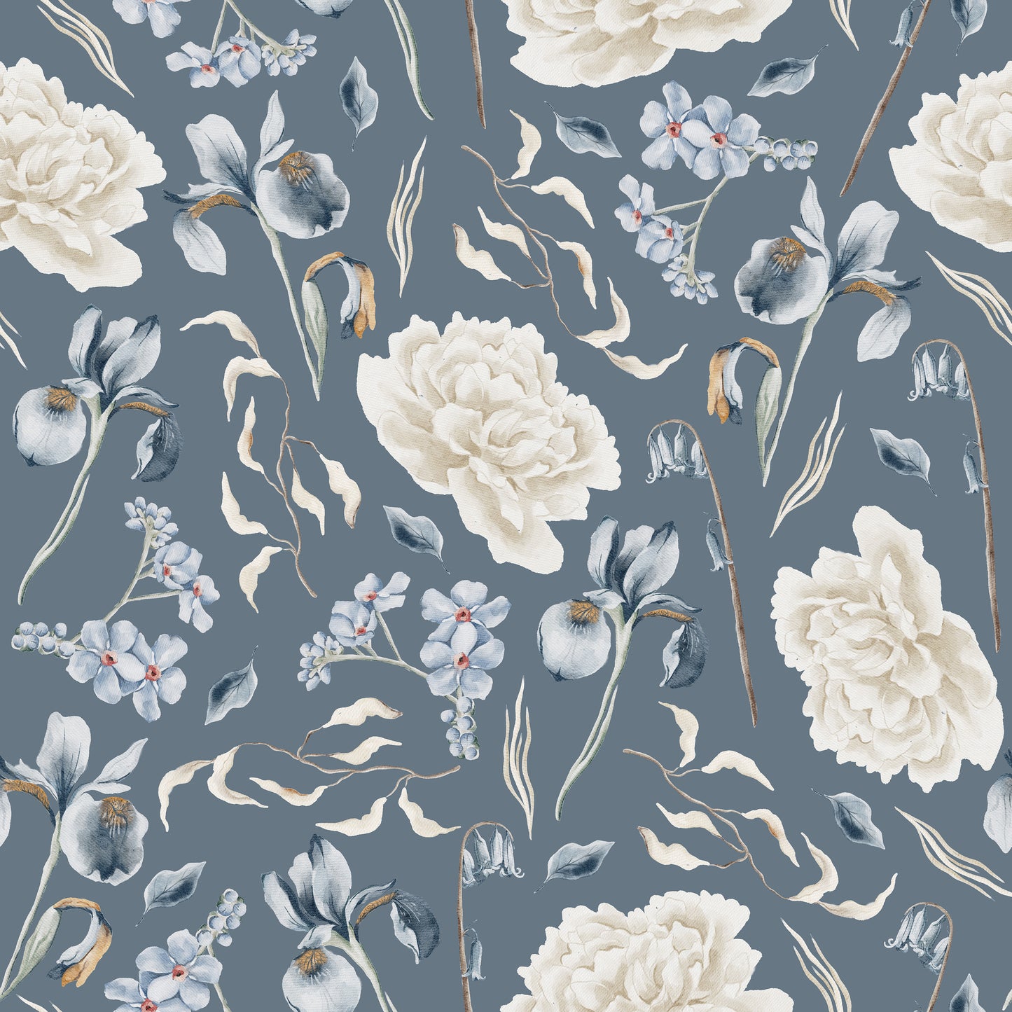 Blue Heather Peony Hibiscus Flowers Self Adhesive Vinyl