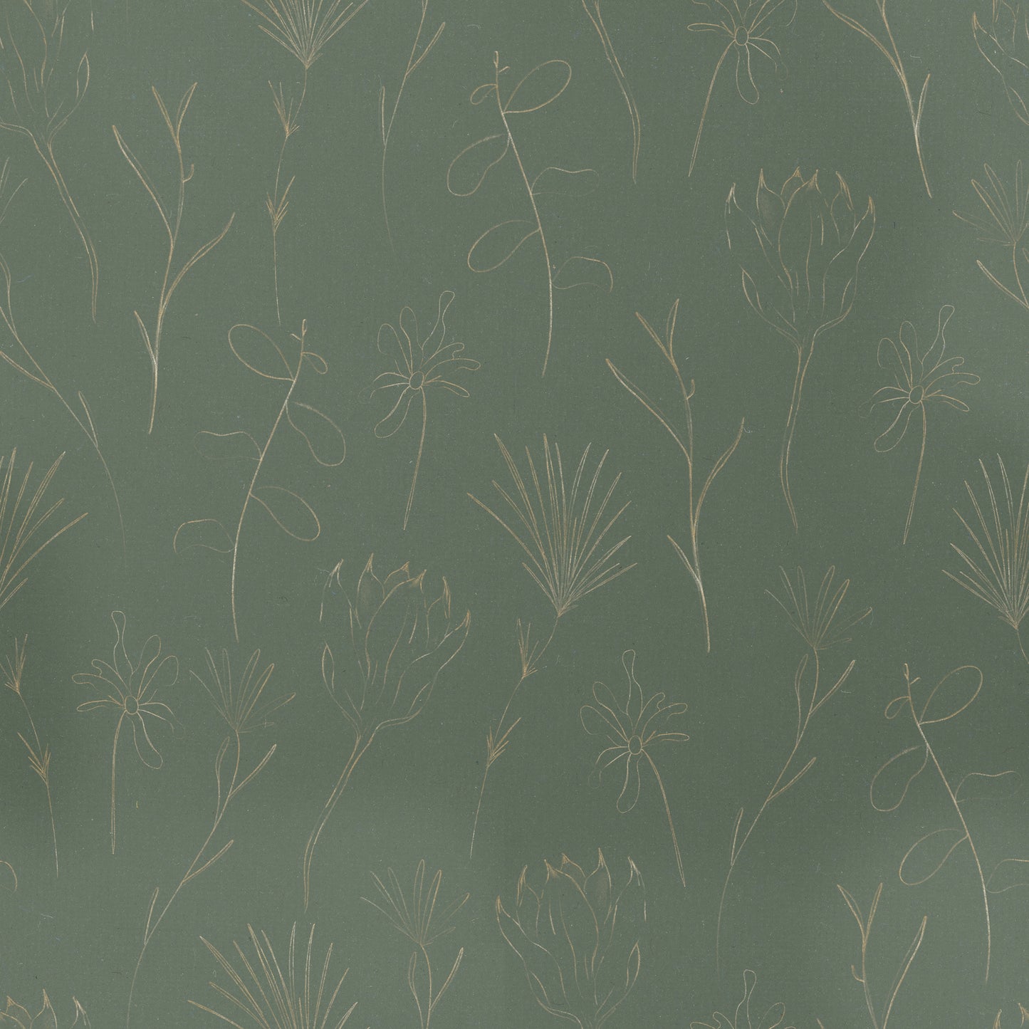 Khaki Green Floral Leaf Outlines Vinyl Furniture Sticker