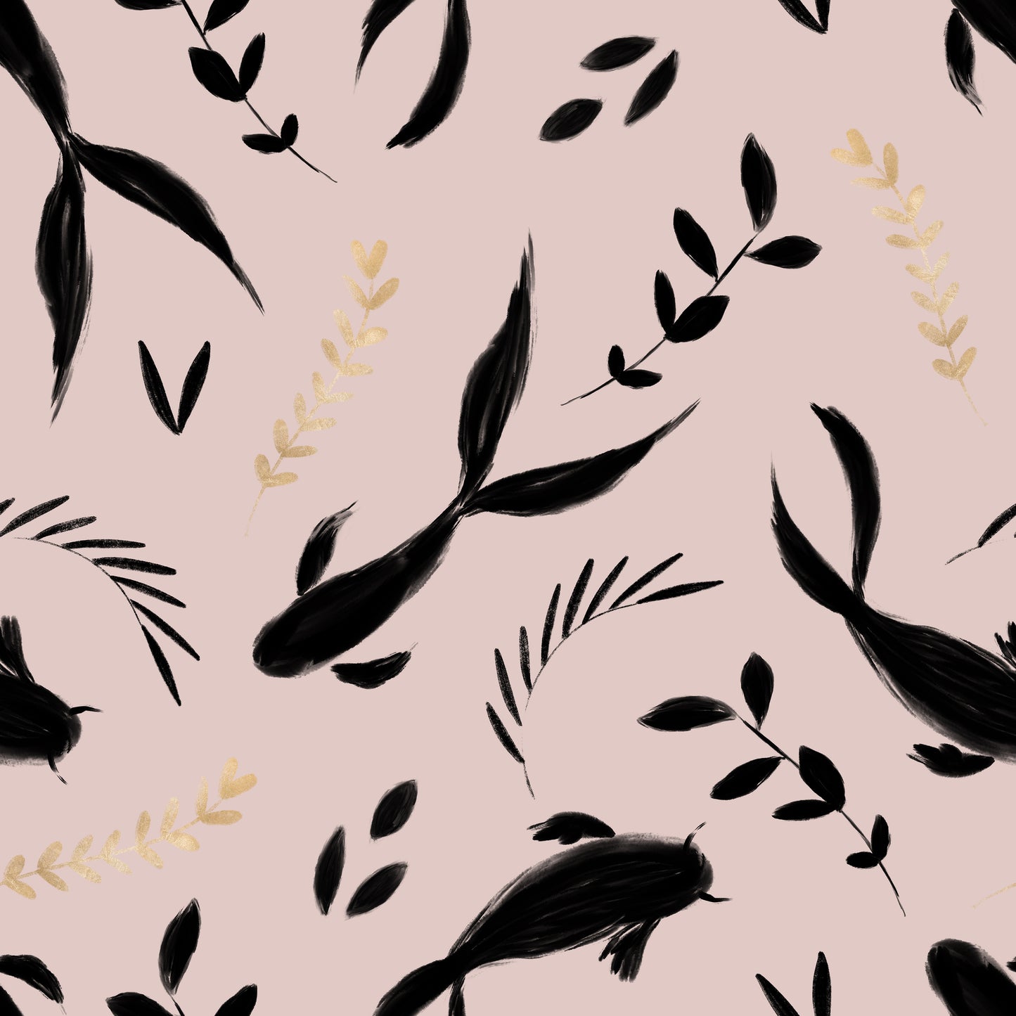 Blush Pink & Black Koi Carp Fish Self Adhesive Vinyl