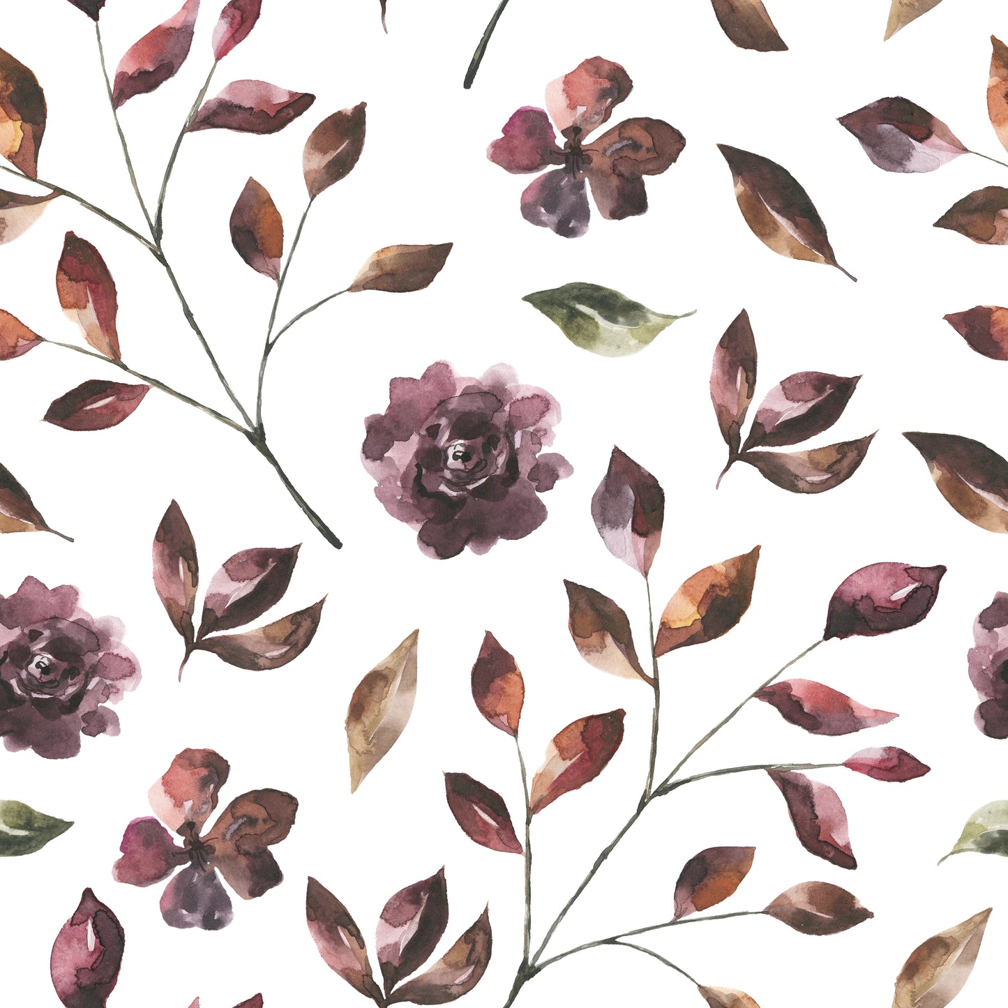 Burgundy Rose Leaf Stems Self Adhesive Vinyl