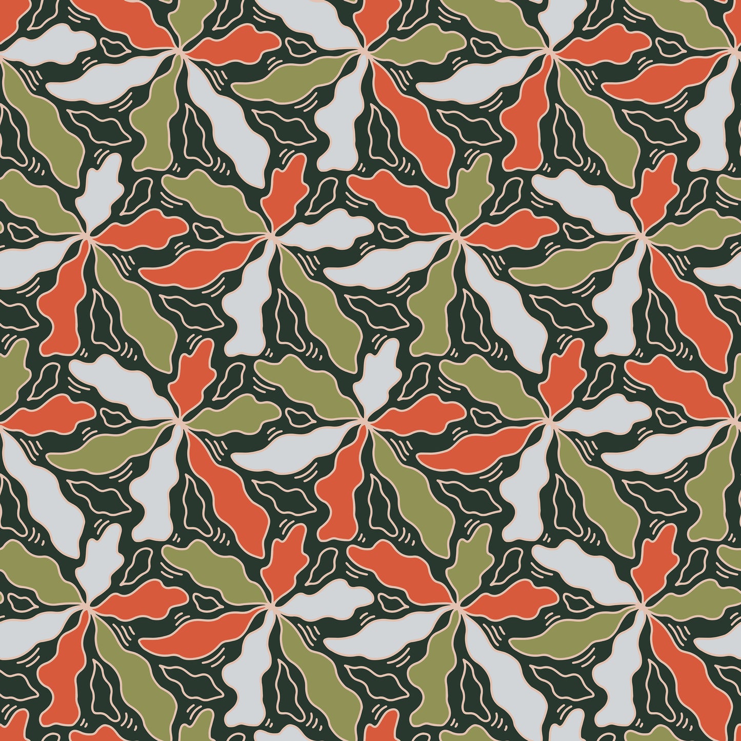 Green & Orange Wiggly Leaf Flowers Vinyl Furniture Sticker