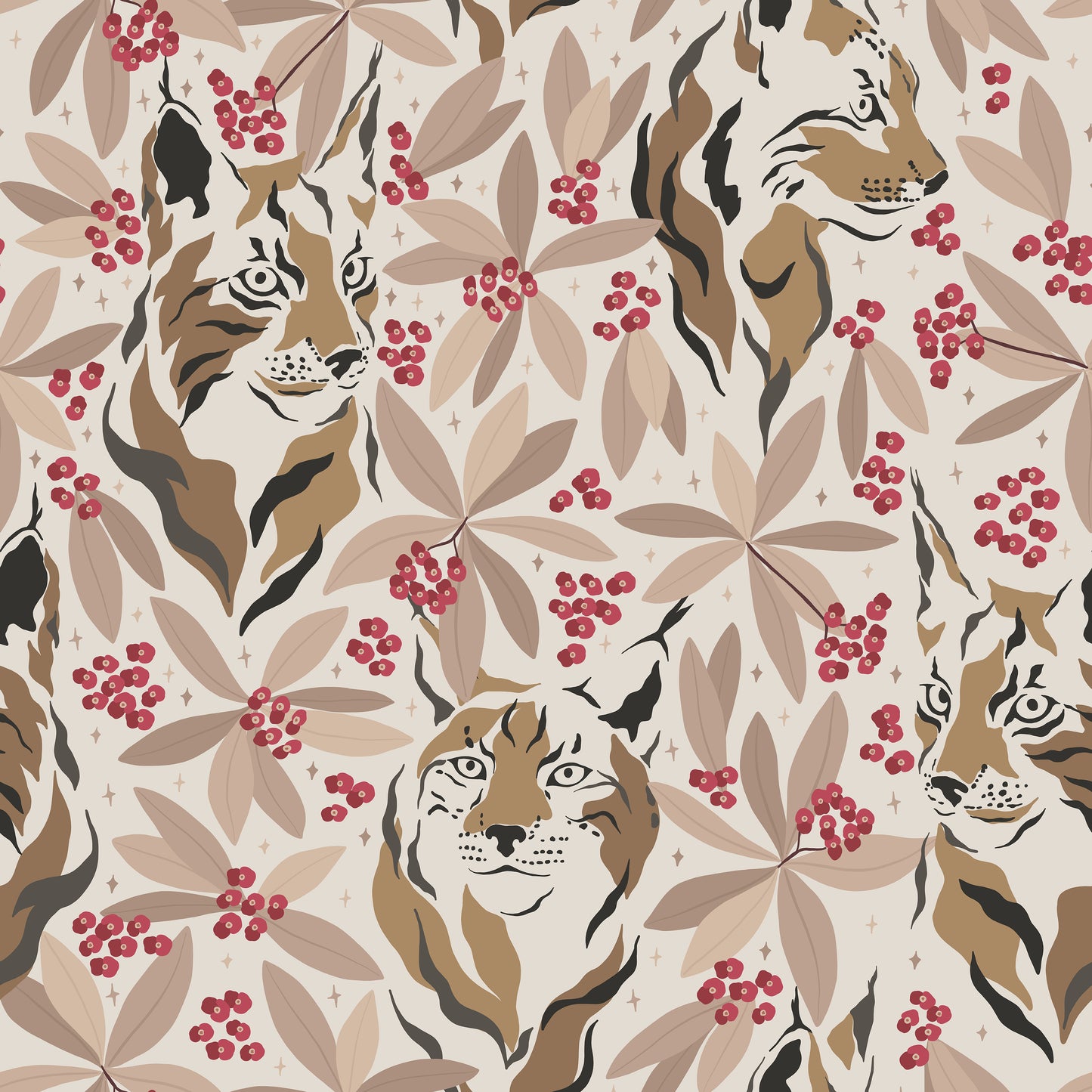 Wild Lynx Cat & Berries Vinyl Furniture Sticker