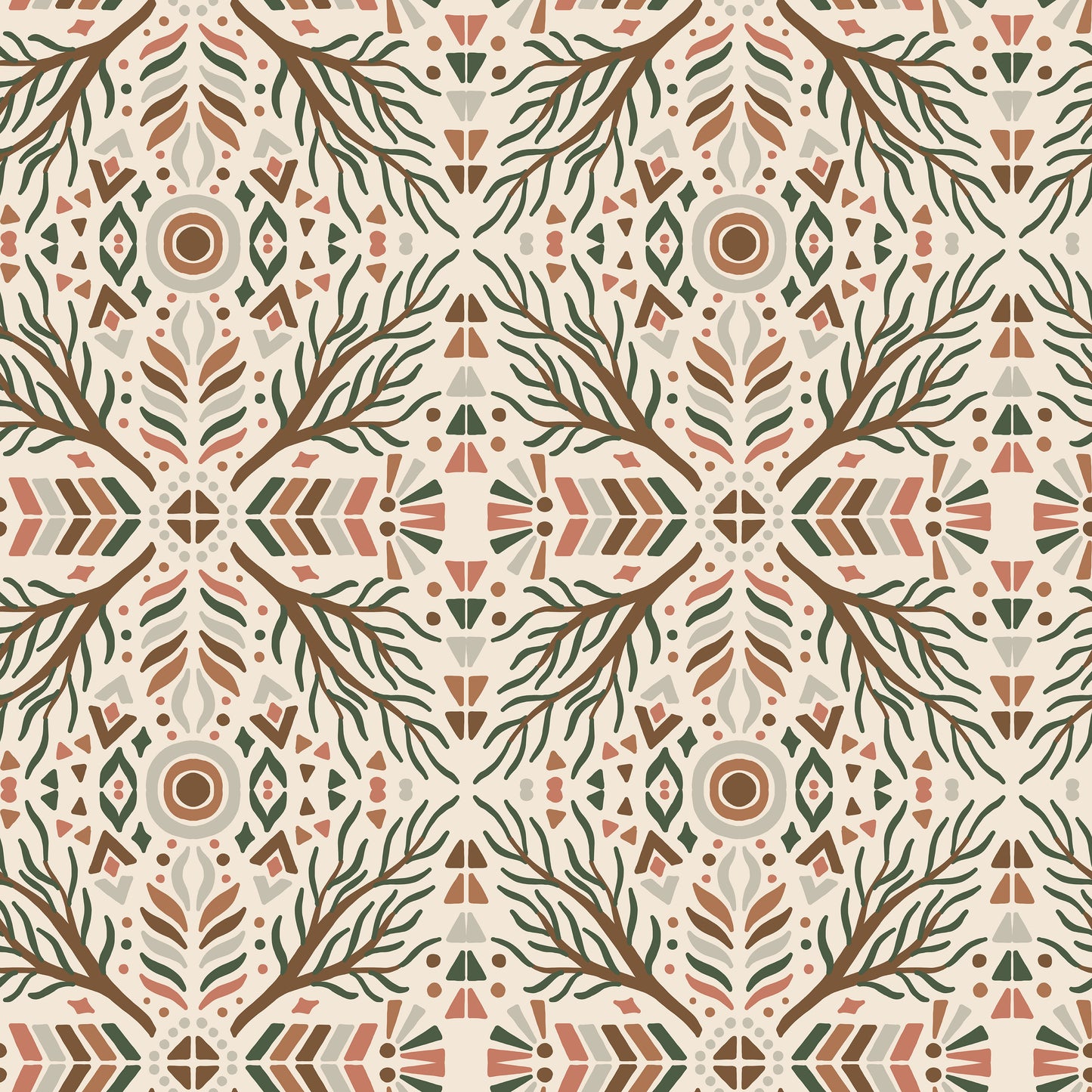 Beige Branch Tile Kaleidoscope Vinyl Furniture Sticker