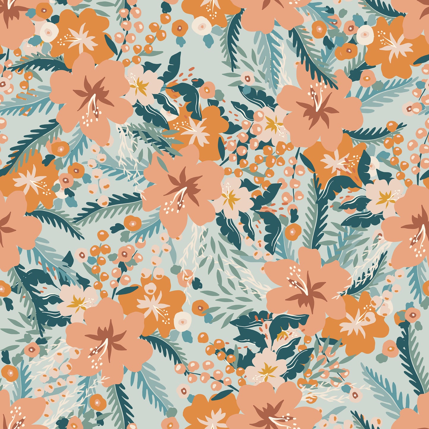 Pastel Peach & Green Floral Bouquet Self Adhesive Vinyl