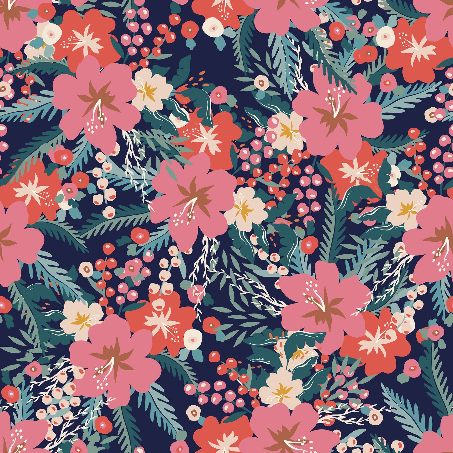 Vibrant Pink/Navy Floral Berries Display Vinyl Furniture Wrap