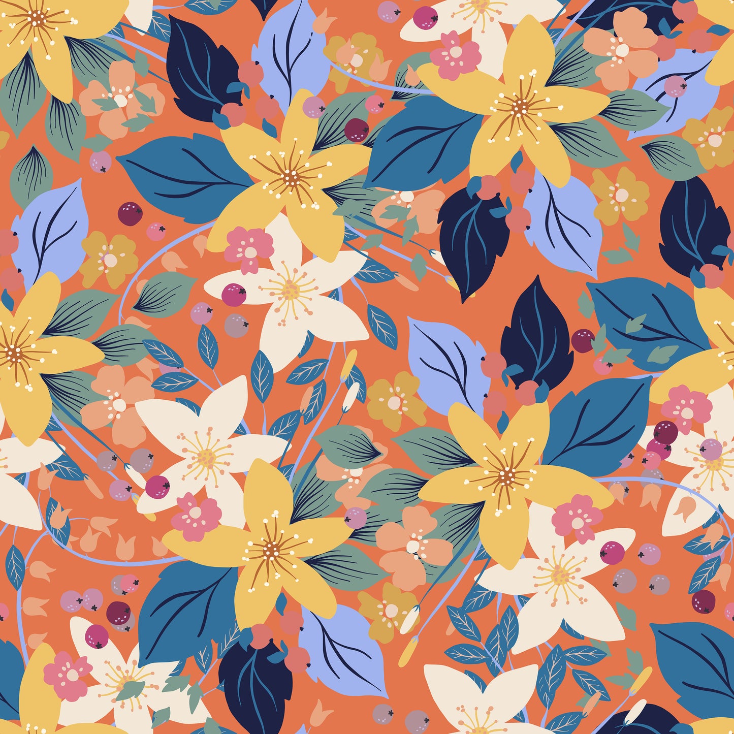Warm Orange Spring Flowers Self Adhesive Vinyl