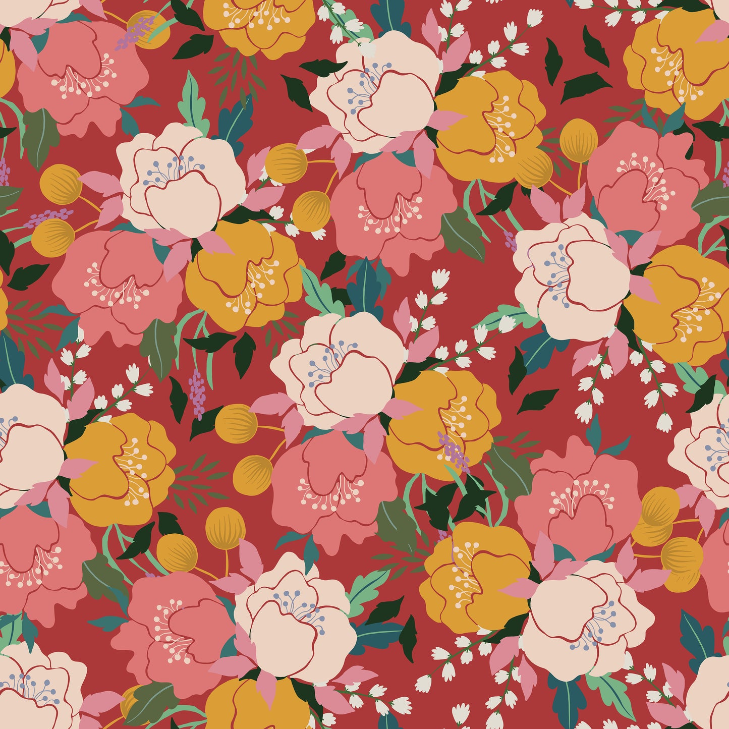Pinky Yellow Floral Blooms Self Adhesive Vinyl