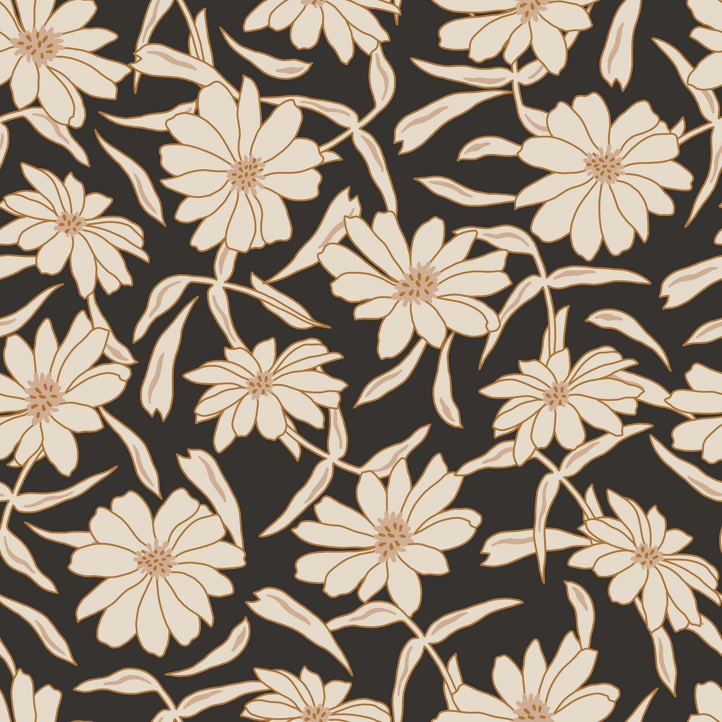 Black/Cream Daisy Design Self Adhesive Vinyl