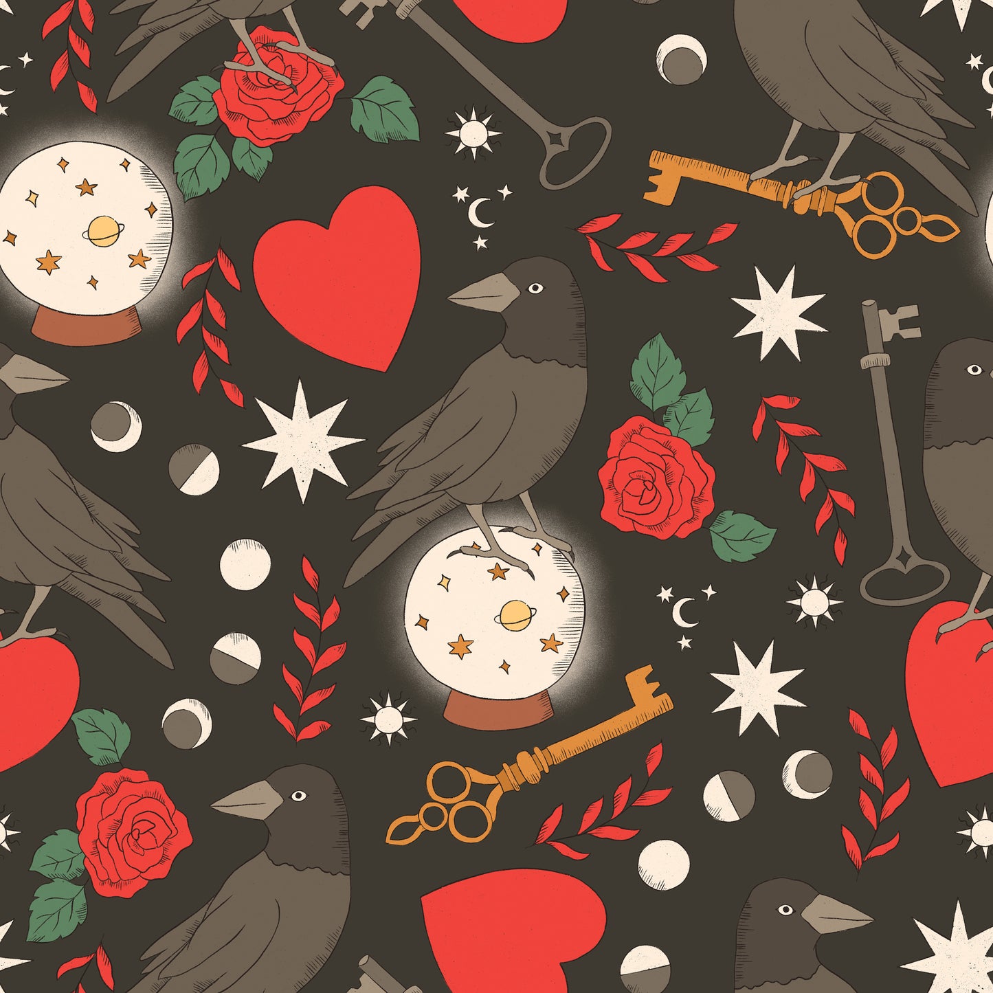 Dark Crow Roses Keys Self Adhesive Vinyl