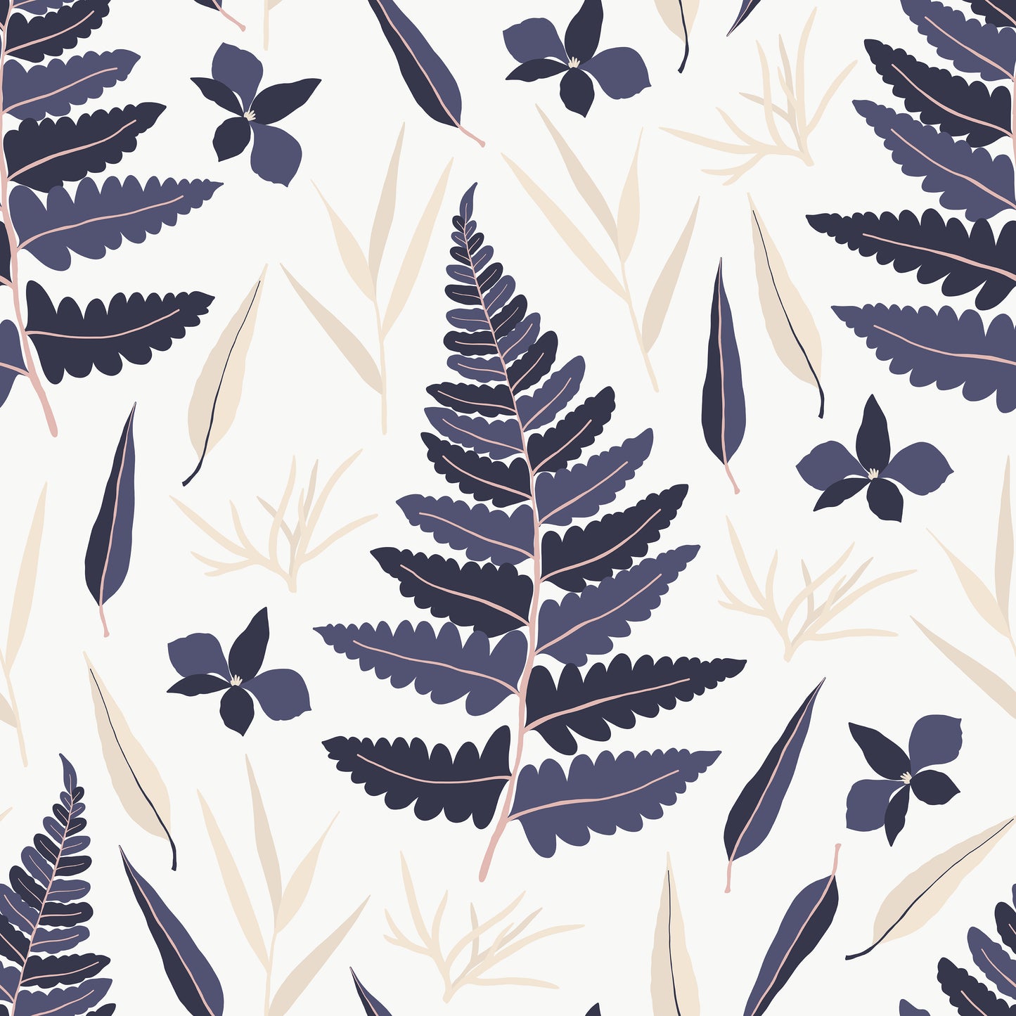 Navy Fern Leaves Vinyl Furniture Wrap