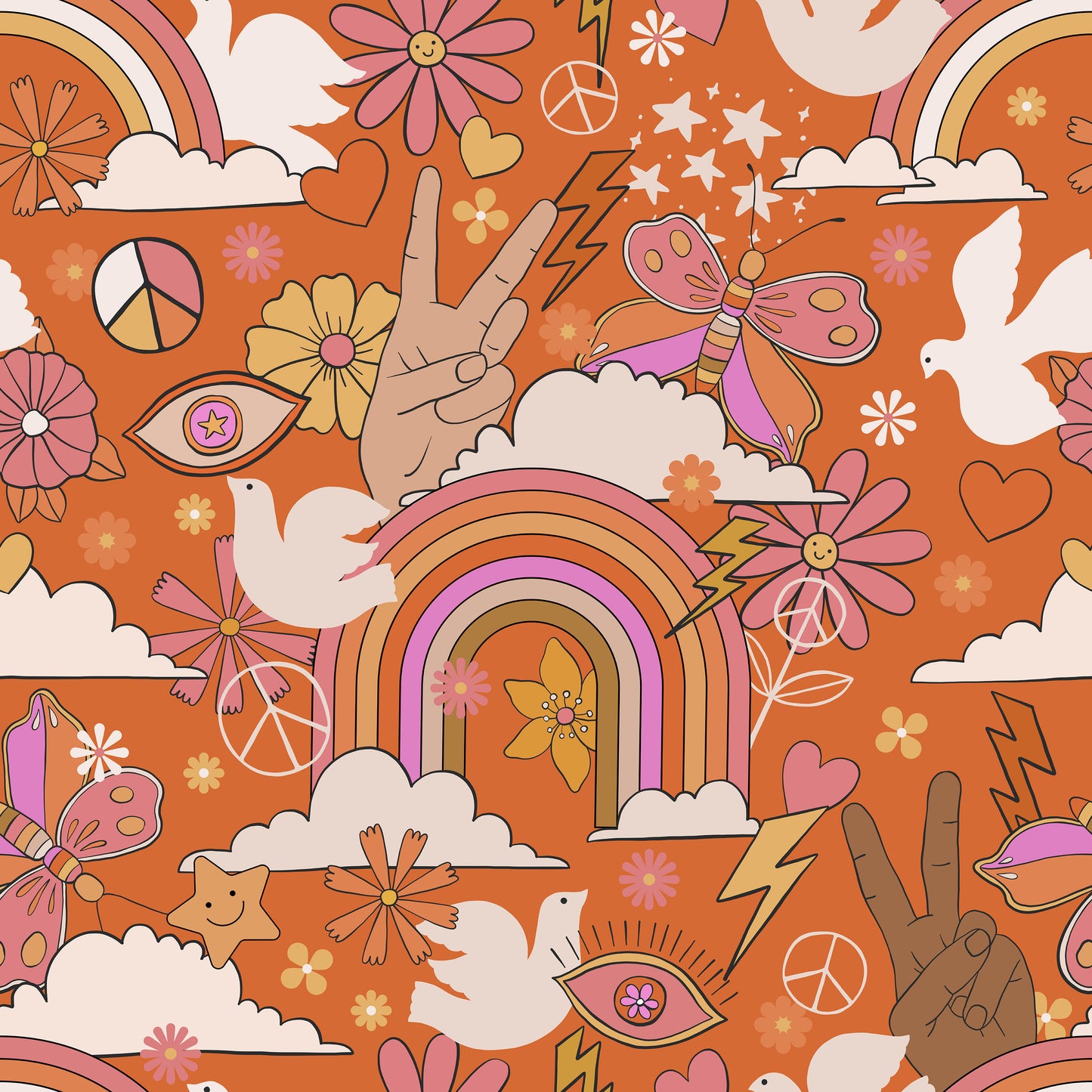 Peace Love Rainbows Retro Self Adhesive Vinyl