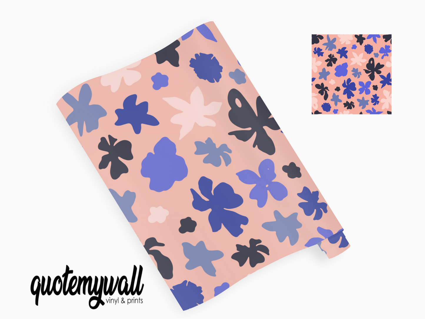 Coral Blue Leaf Flowers Vinyl Furniture Sticker