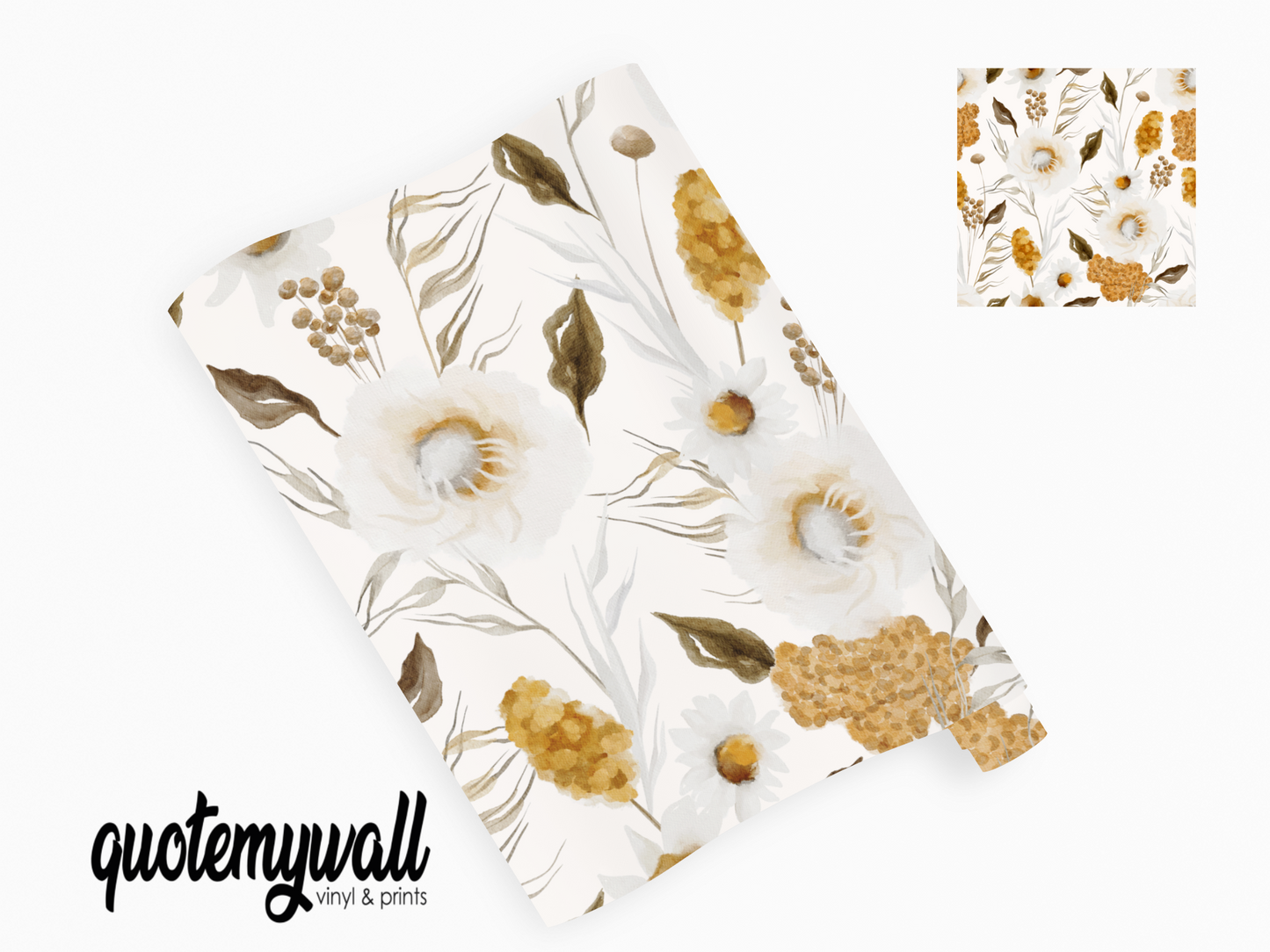 Mustard Delphinium Cotton Flowers Self Adhesive Vinyl