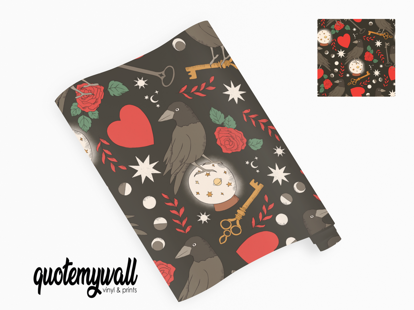 Dark Crow Roses Keys Self Adhesive Vinyl