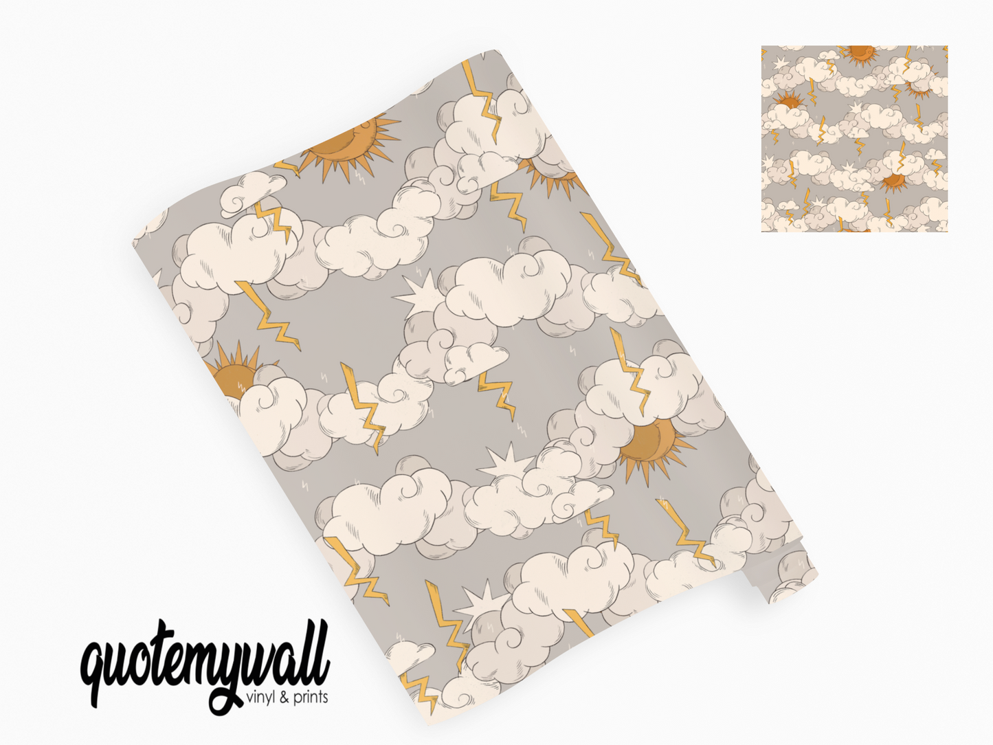 Grey Stormy Weather Lightning Clouds Self Adhesive Vinyl