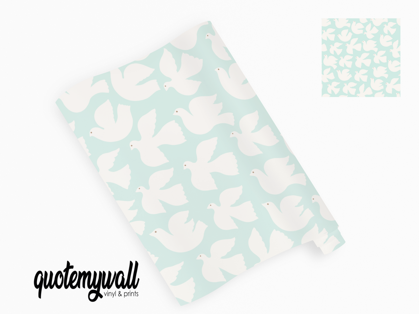 Baby Blue White Doves Self Adhesive Vinyl