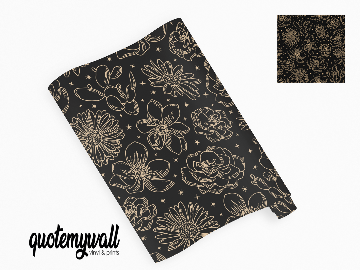 Black & Yellow Flower Outlines Self Adhesive Vinyl