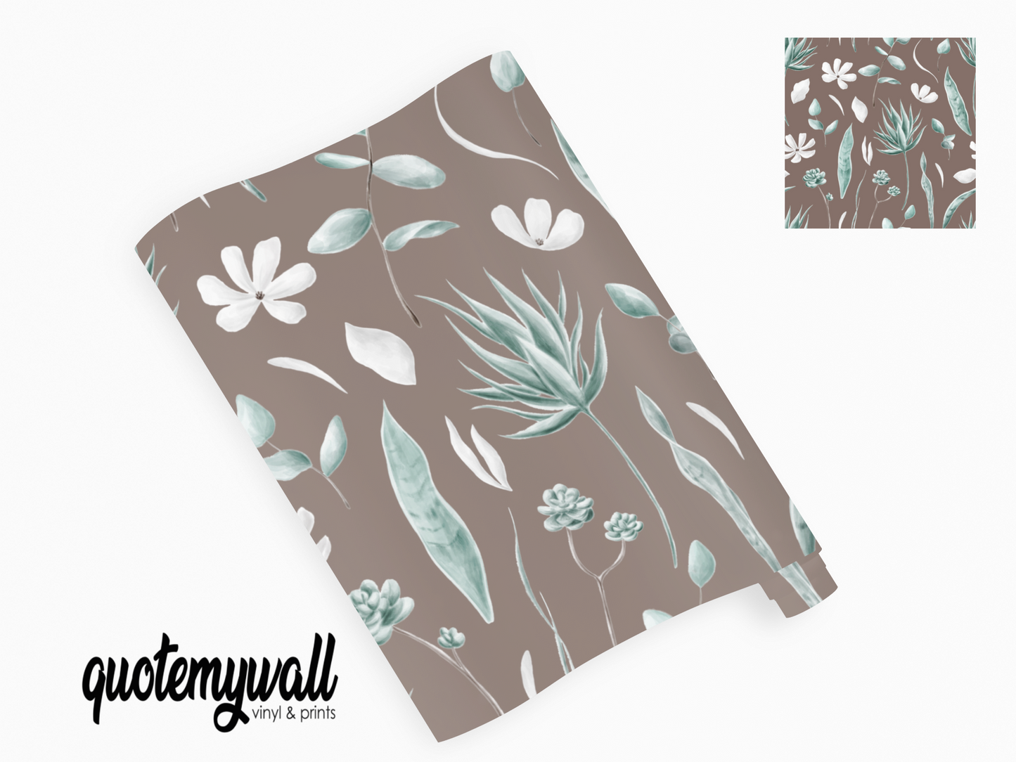 Brown Teal Plants Self Adhesive Vinyl