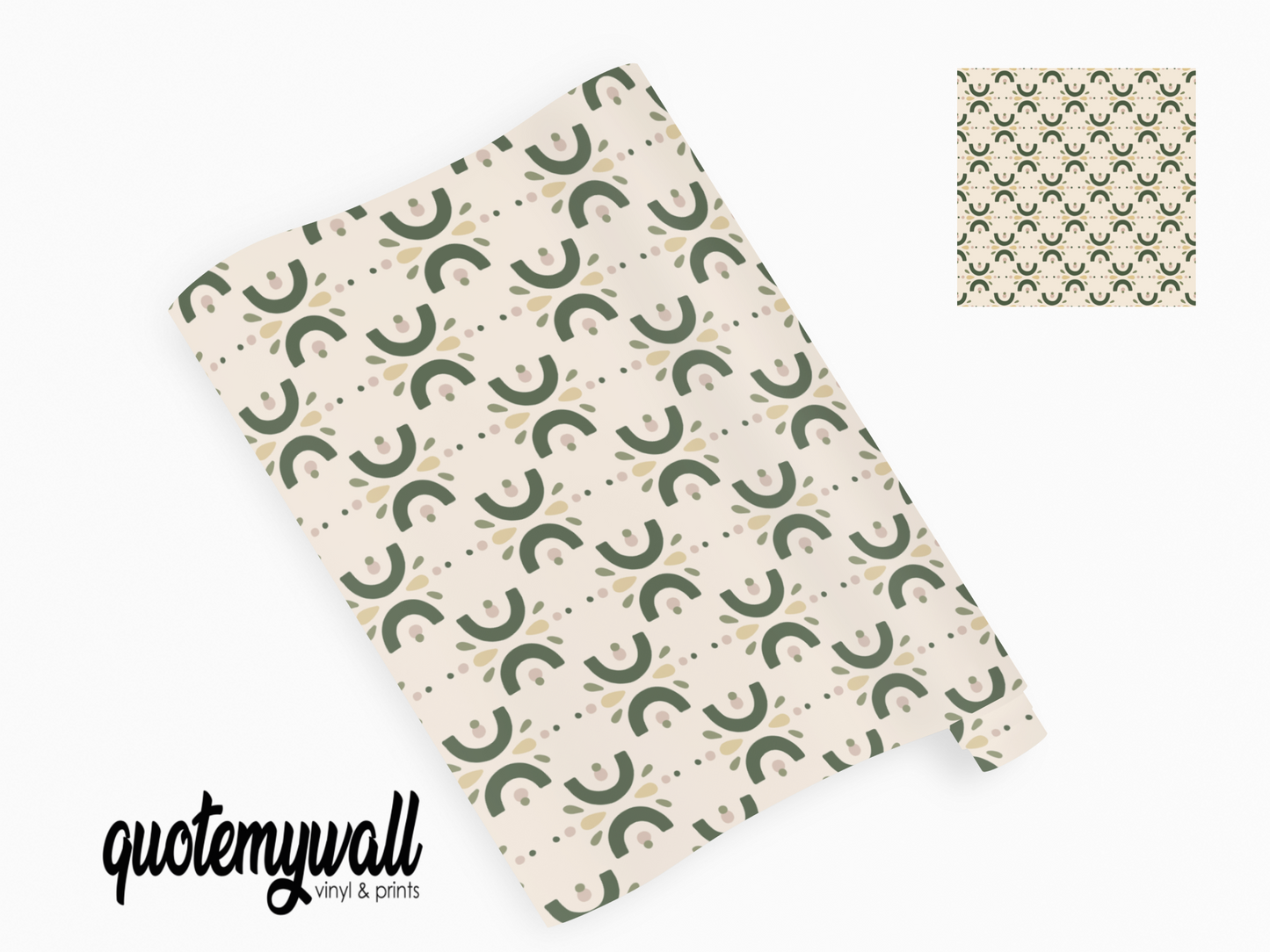 Beige Mini Green Arches Pattern Vinyl Furniture Wrap