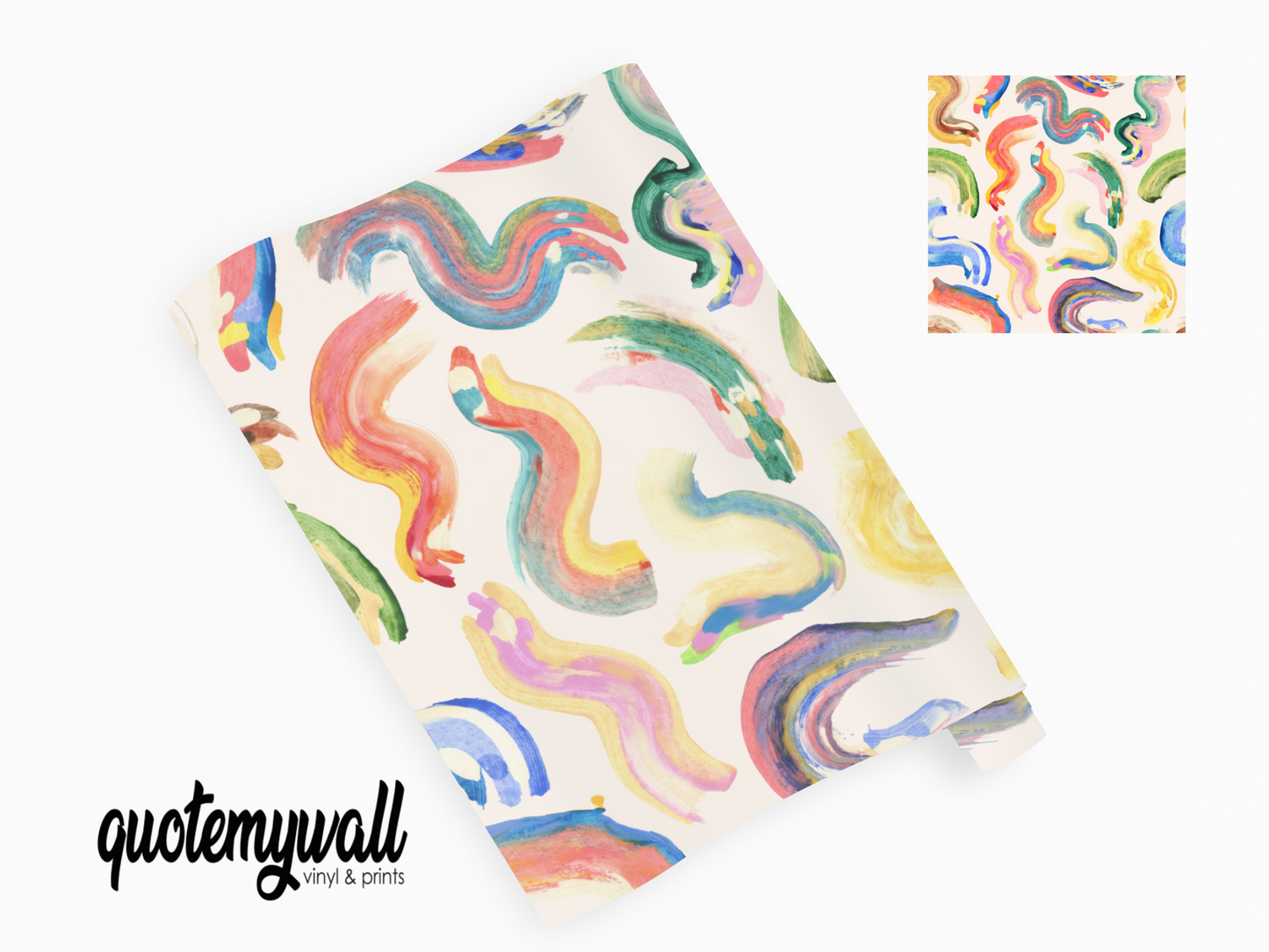 Multi Colour Squiggle Brush Stroke Swirls Self Adhesive Wrap