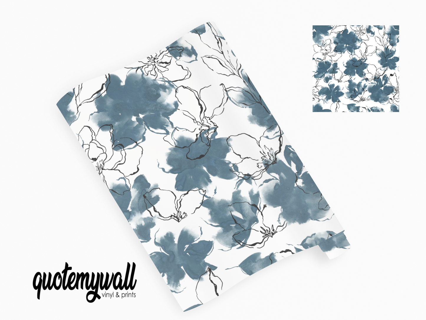 Teal Grey Floral Pattern Self Adhesive Vinyl