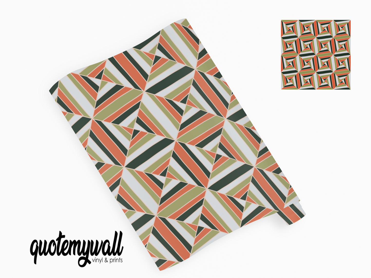 Geometric Orange Green Diamond Tiles Self Adhesive Vinyl