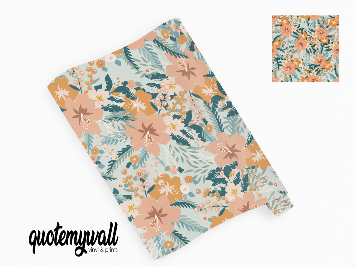 Pastel Peach & Green Floral Bouquet Self Adhesive Vinyl