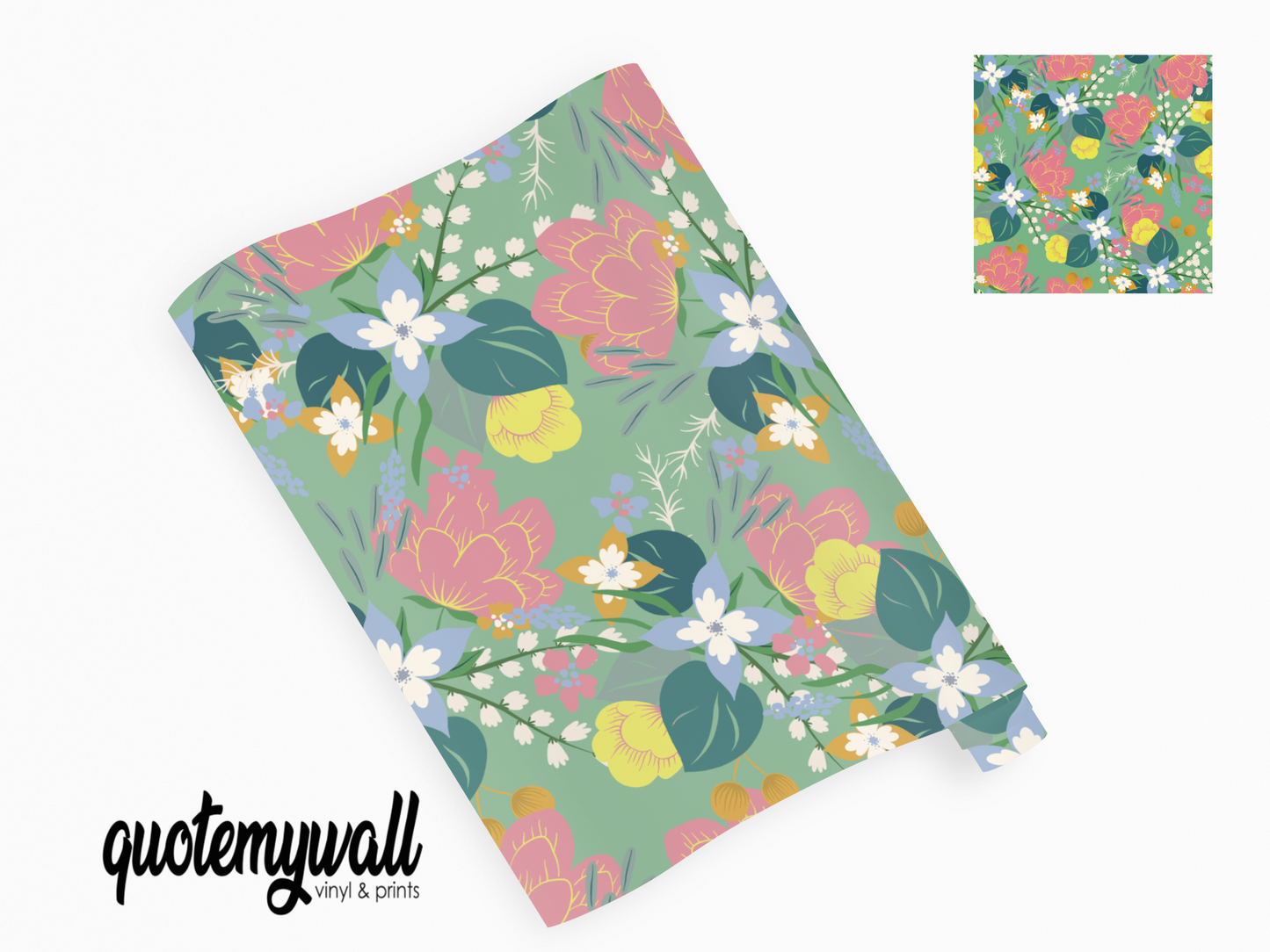 Pastel Green Spring Flowers Self Adhesive Vinyl