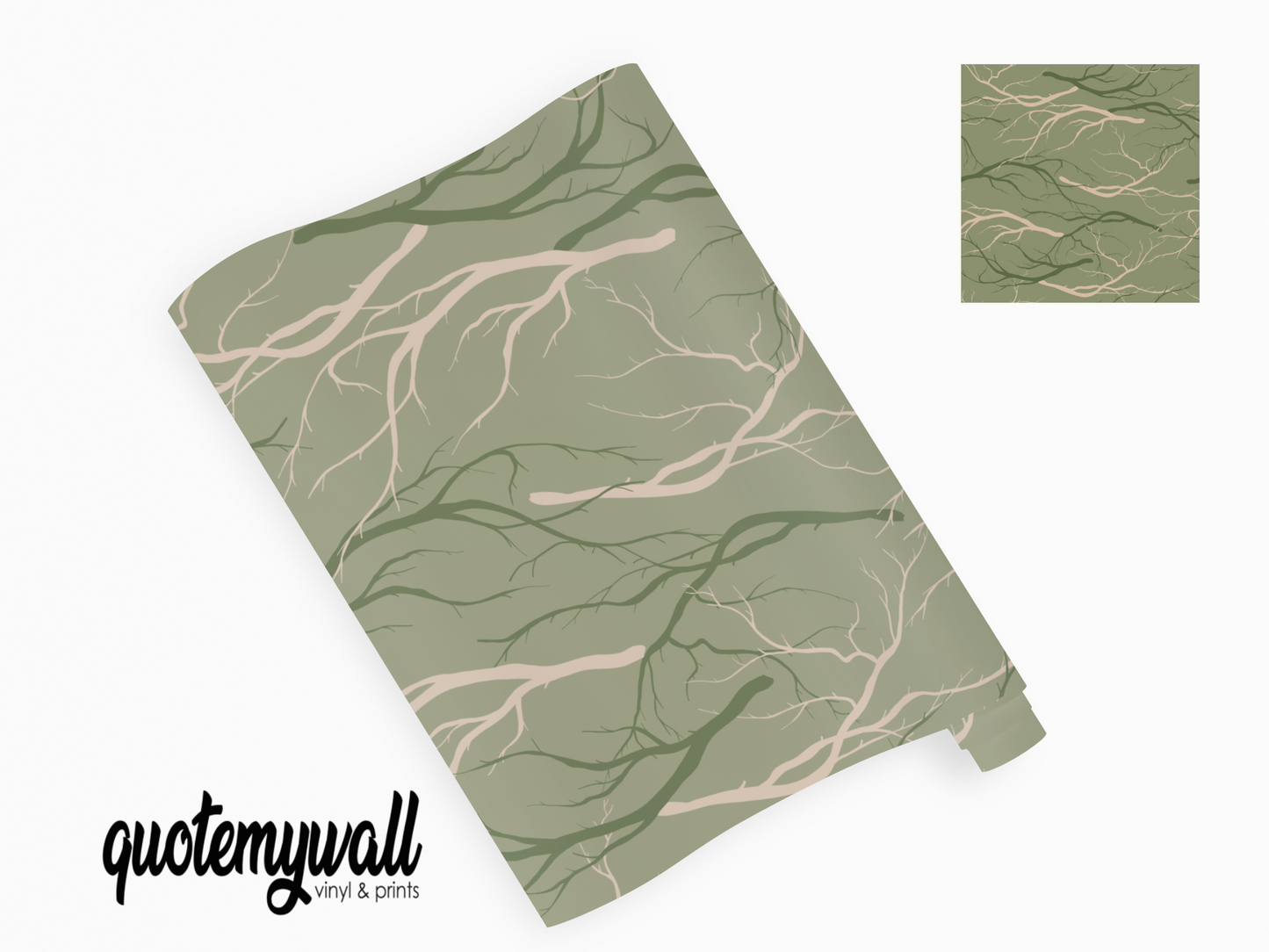 Sage Green Branches Self Adhesive Vinyl