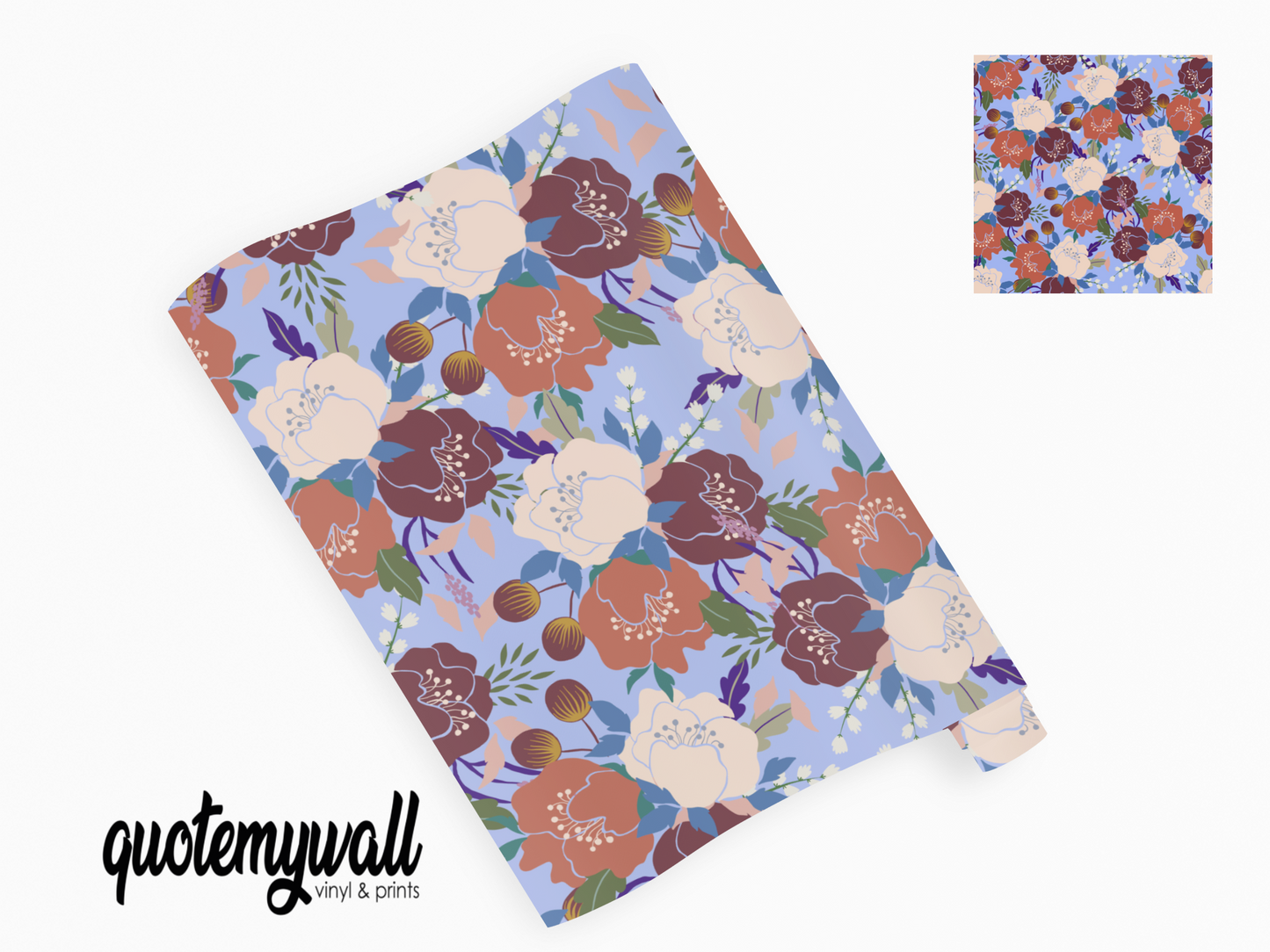 Pastel Blue Spring Floral Blooms Self Adhesive Vinyl