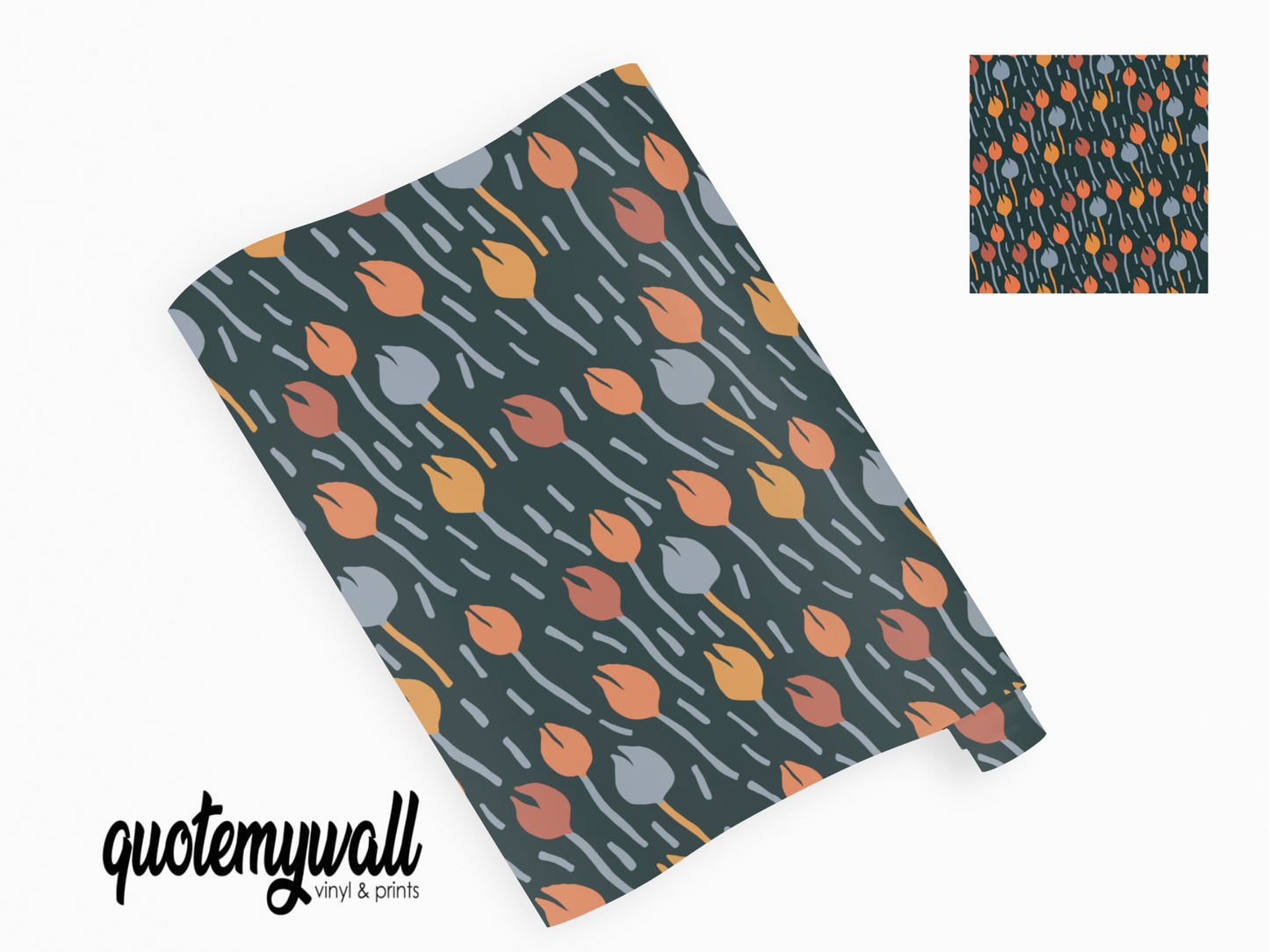 Orange/Grey Tulip Stems Self Adhesive Vinyl