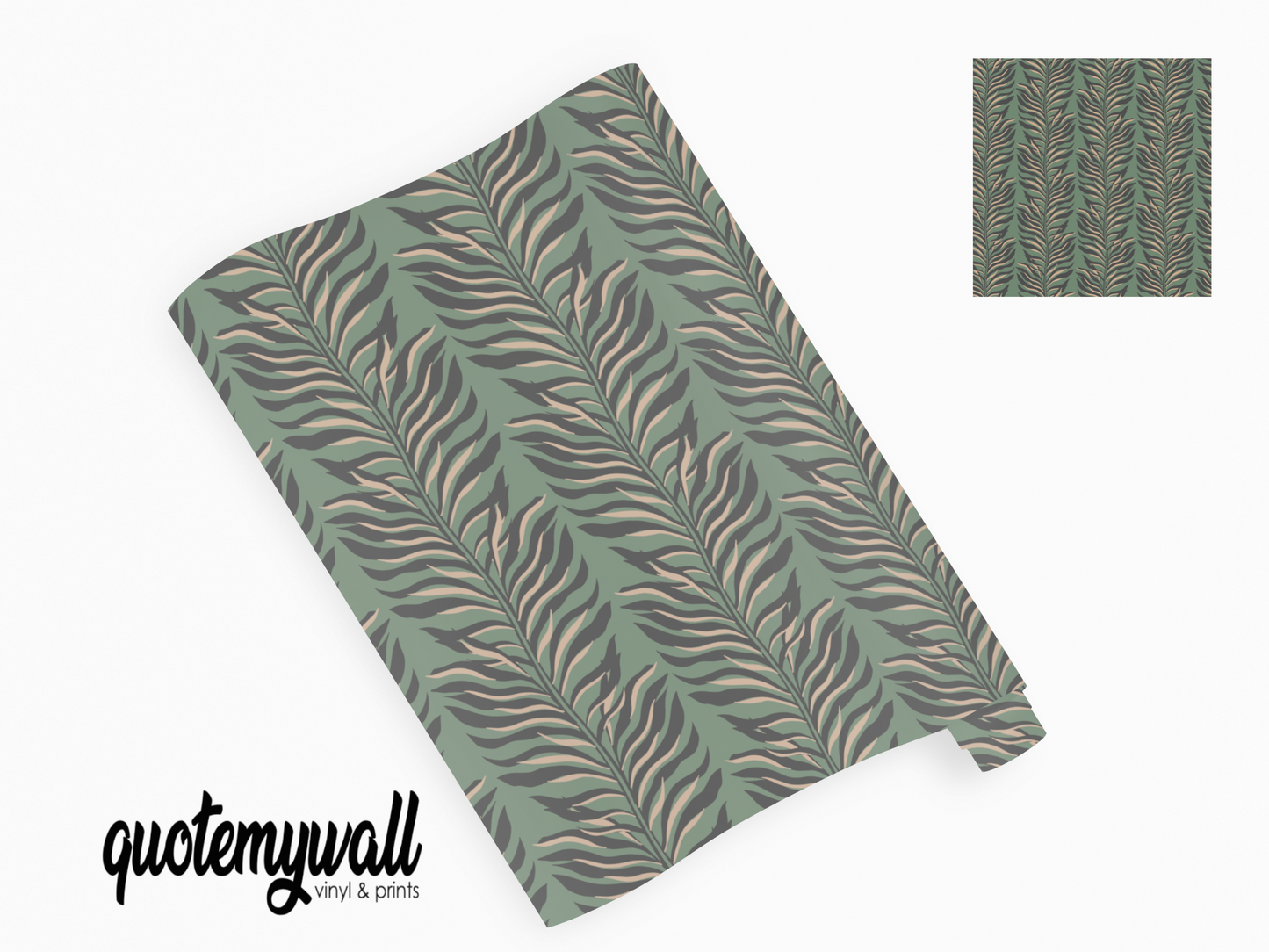 Safari Green Large Feathers Self Adhesive Vinyl