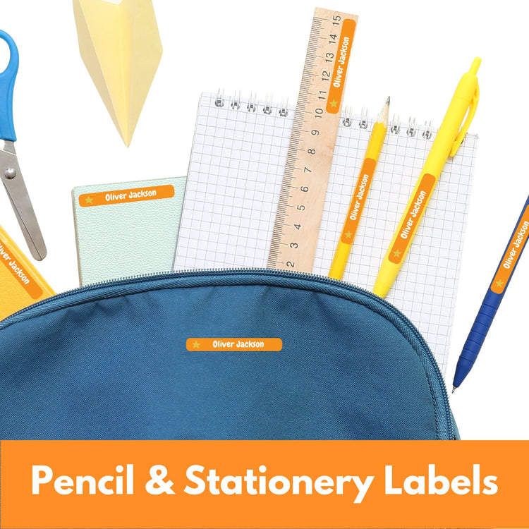 pen and pencil stick on name labels for school stationery custom personalised