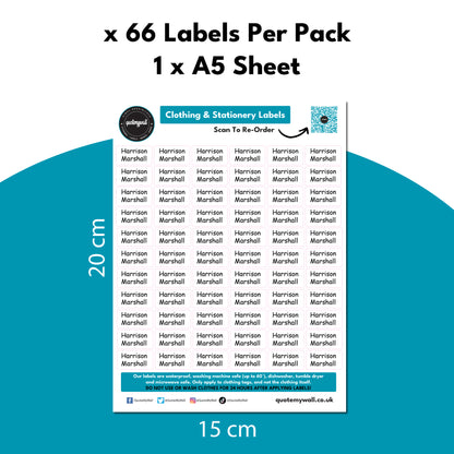 66 Washable Stick-On Clothing Labels No Iron