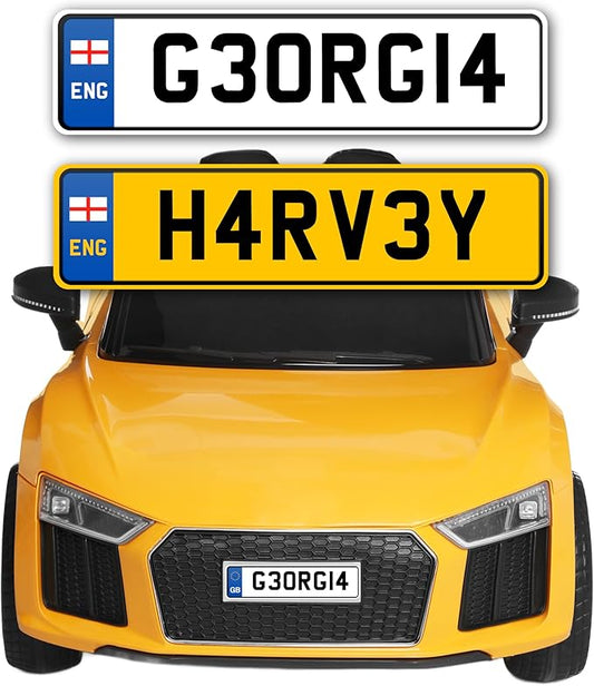 2X Kids Toy Car Numberplate Stickers for Ride On Personalised Decals Peel & Stick