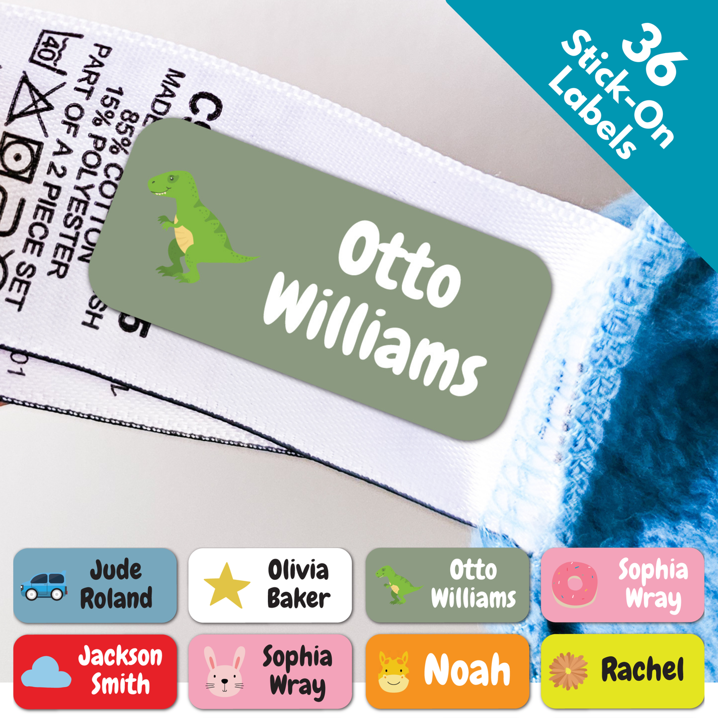 36 Kids Stick On Animals School Name Clothing