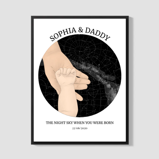 Personalised Parent & Baby Hans Star Map Print (Black)