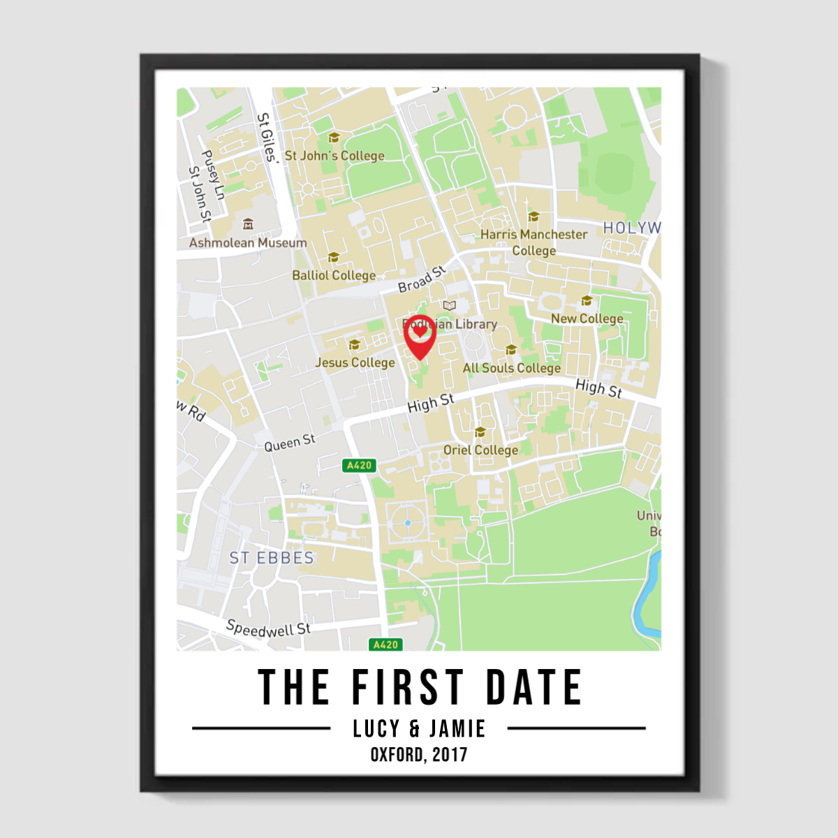 Personalised Love Pin Street Map Poster Print