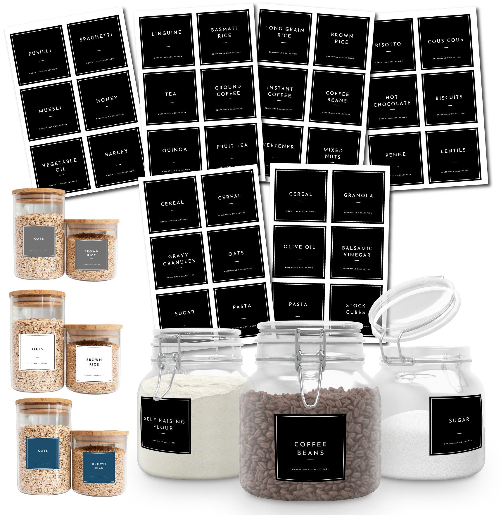 Pantry Kitchen Label Stickers For Jars Containers Drawers - Home Stick On Self Adhesive Labels For Kitchen Foods Cereal Tea Coffee Sugar