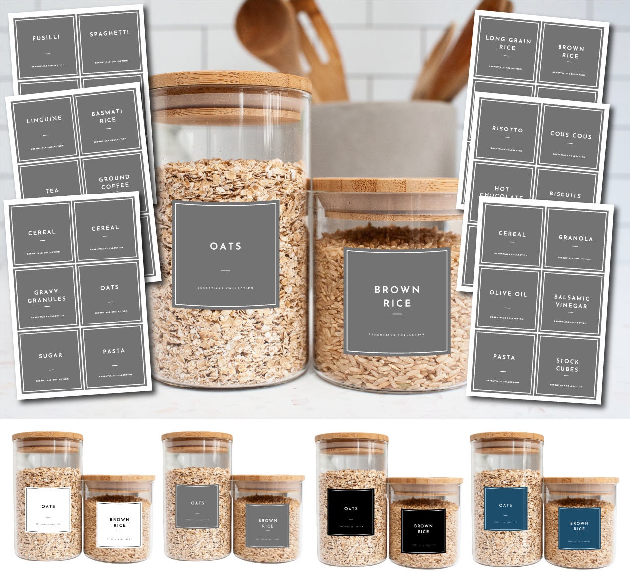 Pantry Kitchen Label Stickers For Jars Containers Drawers - Home Stick On Self Adhesive Labels For Kitchen Foods Cereal Tea Coffee Sugar