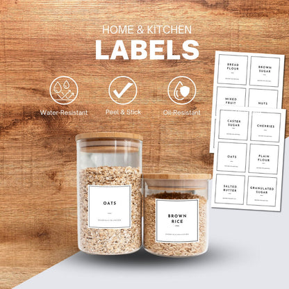 Pantry Kitchen Label Stickers For Jars Containers Drawers - Home Stick On Self Adhesive Labels For Kitchen Foods Cereal Tea Coffee Sugar