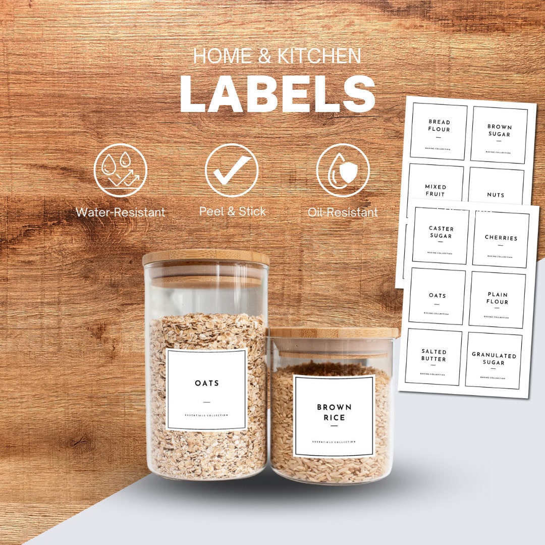 Pantry Label Kitchen Stickers for Baking, Flour, Baking Soda, Sugar - Baking Collection Jar & Container Labels