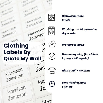 60 Washable Clothing Label Tags for Clothes | No Iron Personalised Name Sticker Tags Children, Kids, Care Home Customised Peel & Stick
