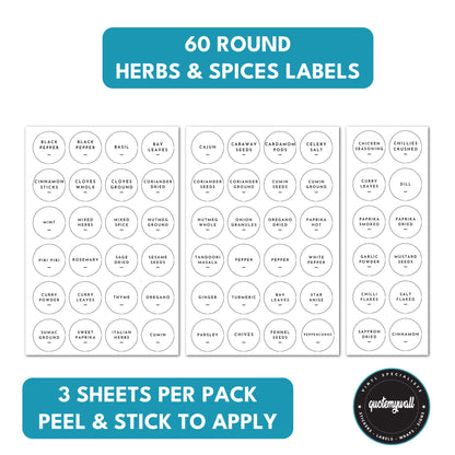 Kitchen Herbs And Spices Jar Containers Label Stickers Lid Labels