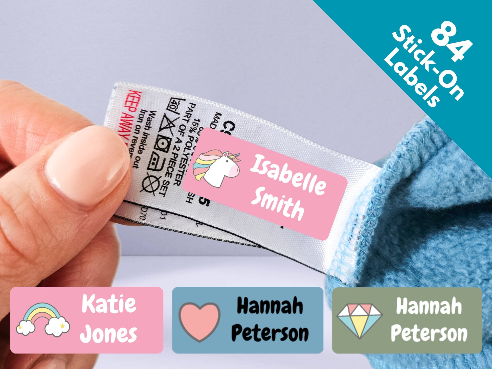 84 Unicorn Stick On Clothing Labels For Kids School Unicorn Clothes No-Iron Children Name Labels