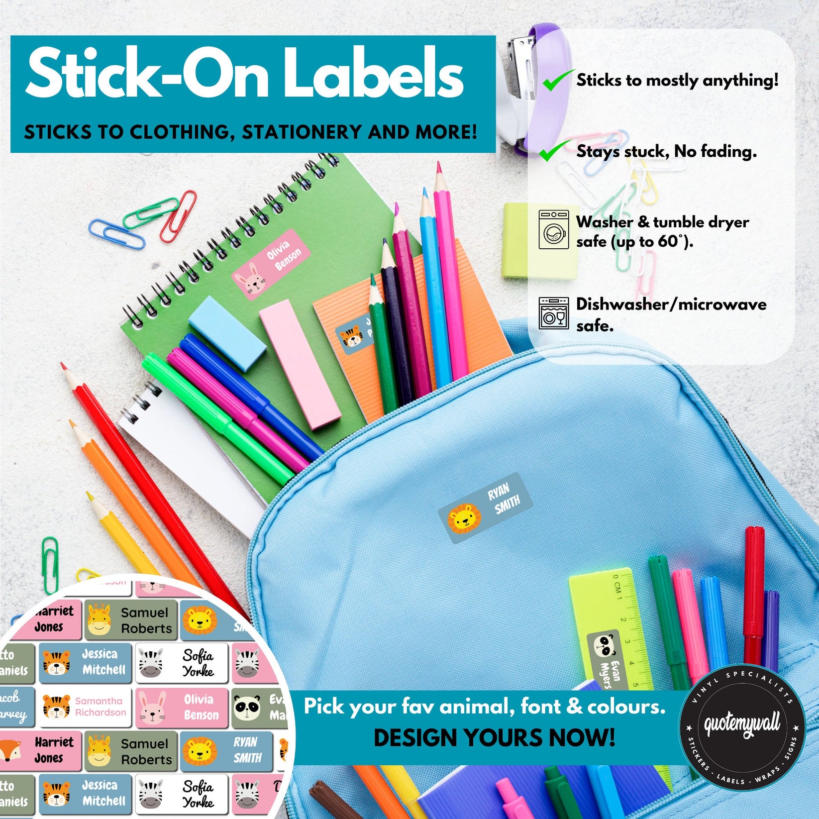 105 x Name Labels For Clothes School Kids & Care Home