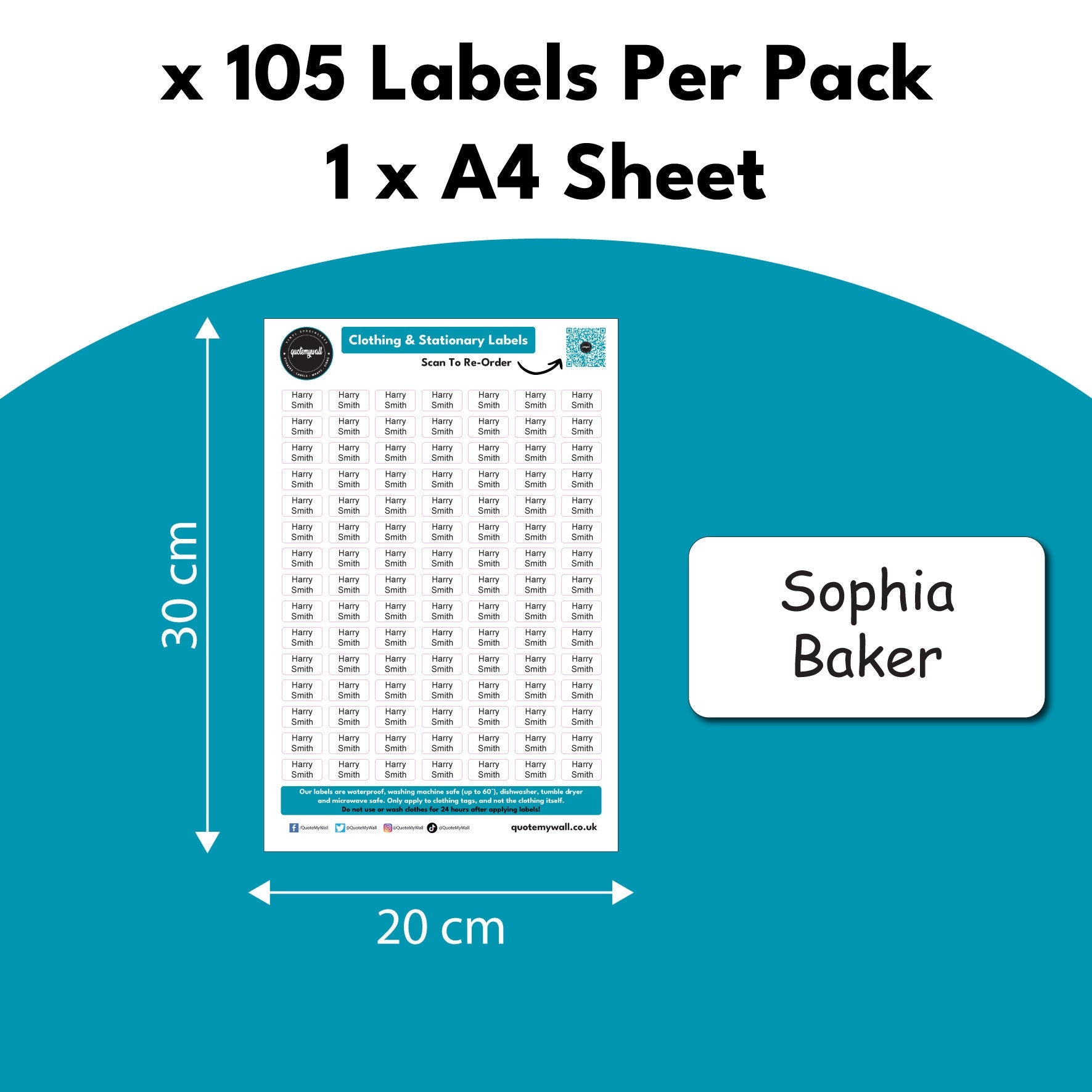 105 x Clothing Labels No-Iron Stick On, Washable Clothes Stickers For Kids Children's Uniform, Care Home Labels