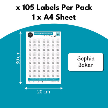 105 x Clothing Labels No-Iron Stick On, Washable Clothes Stickers For Kids Children's Uniform, Care Home Labels